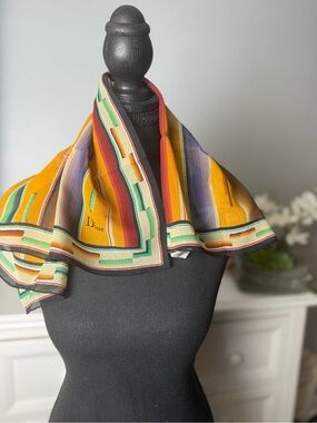 CHRISTIAN DIOR Aztec Tribal Multicolor Crepe Silk Scarf